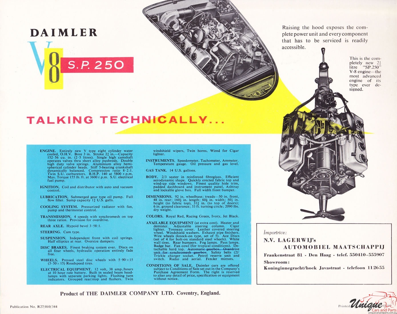 1959 Daimler SP250 Brochure Page 1